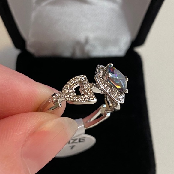 925 Sterling Silver Mystic Rainbow Diamond Ring - Picture 7 of 13